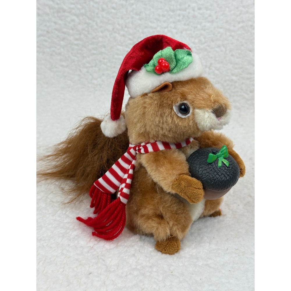Gemmy Christmas Squirrel Animated Plush Santa Hat Scarf Acorn Holiday Sings